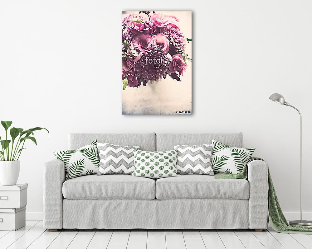 Bouquet of pink flowers closeup, eustoma and chrysanthemum (fotótapéta) - vászonkép, falikép otthonra és irodába