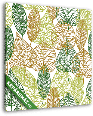 Seamless pattern of outline autumnal leaves - vászonkép 3D látványterv