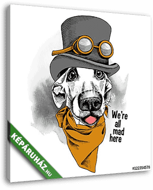 Portrait funny dog wearing steampunk top hat with glasses and cr - vászonkép 3D látványterv