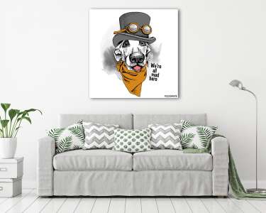 Portrait funny dog wearing steampunk top hat with glasses and cr (vászonkép) - vászonkép, falikép otthonra és irodába