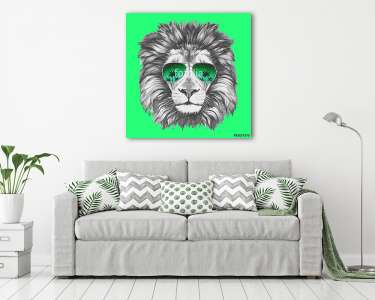 Hand drawn portrait of Lion with sunglasses. Vector isolated ele (vászonkép) - vászonkép, falikép otthonra és irodába