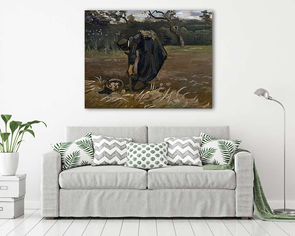 Burgonyaszedő parasztasszony (színverzió 1) (többrészes kép) - vászonkép, falikép otthonra és irodába