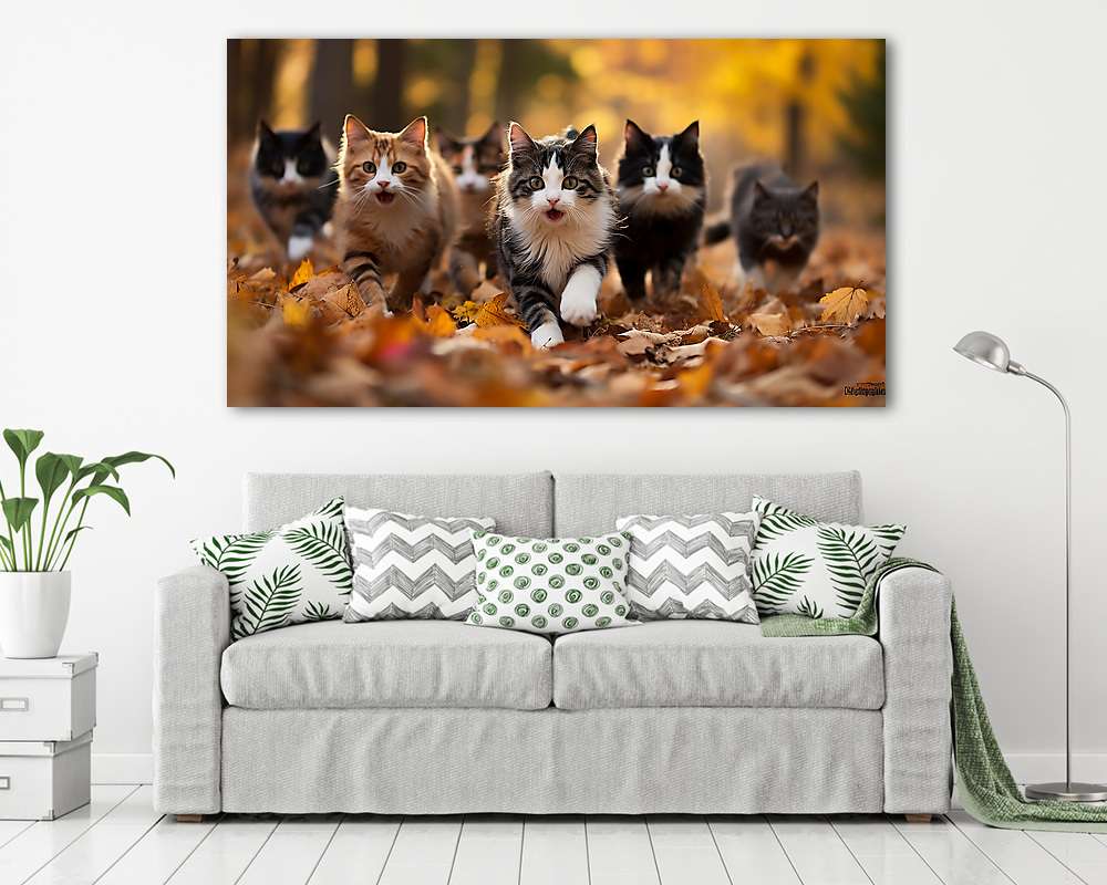 Cicacsapat fut az őszi avarban (fotótapéta) - vászonkép, falikép otthonra és irodába