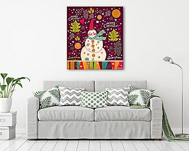 Karácsonyi kártya hóemberrel (vászonkép) - vászonkép, falikép otthonra és irodába