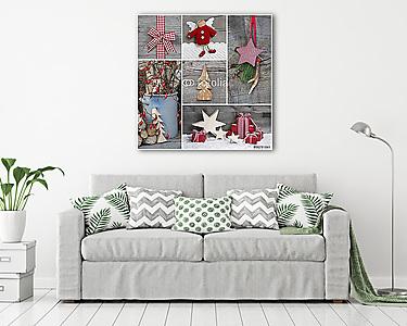 Karácsony - Természetes fa dekoráció - vörös - vászonkép, falikép otthonra és irodába