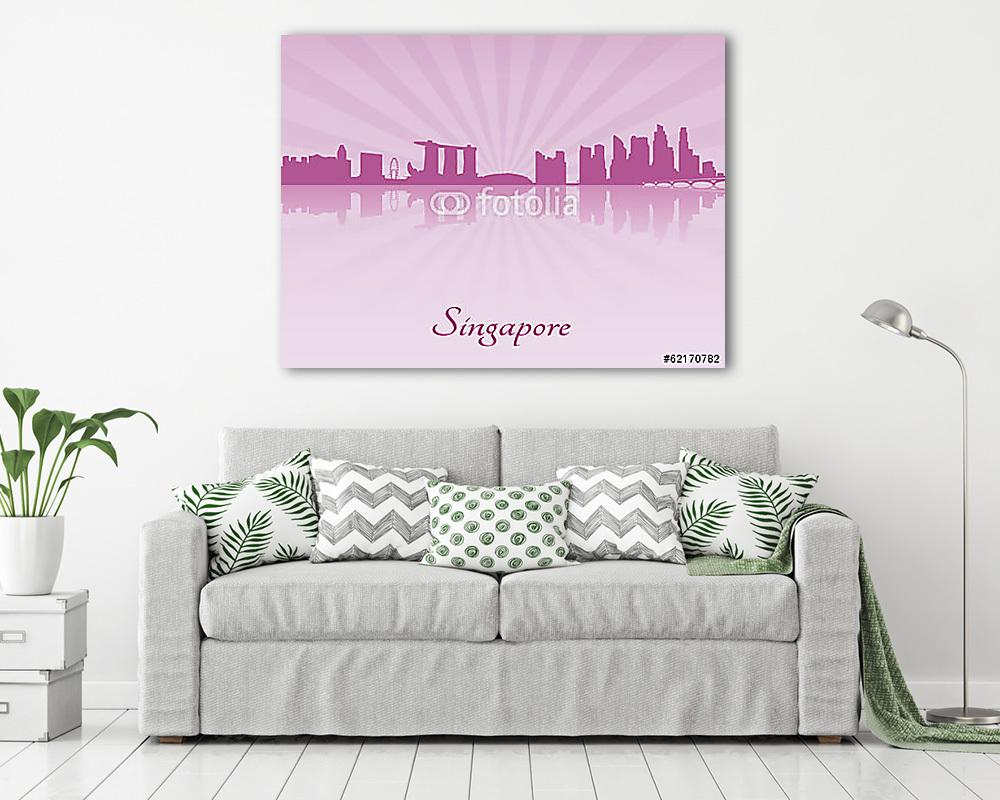 Szingapúri skyline lila sugárzó orchidea (bögre) - vászonkép, falikép otthonra és irodába