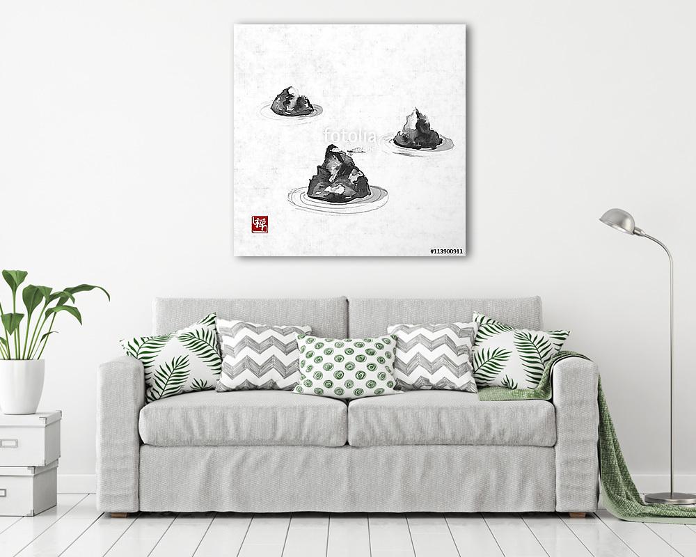 Japán sziklakert fehér alapon. Hagyományos japán i (vászonkép) - vászonkép, falikép otthonra és irodába