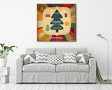 Vintage illusztráció karácsonyfa (vászonkép) - vászonkép, falikép otthonra és irodába