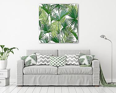 Trópusi pálmafák, a dzsungel levelek zökkenőmentes vektoros virá (vászonkép) - vászonkép, falikép otthonra és irodába