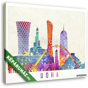Doha landmarks watercolor poster - vászonkép 3D látványterv