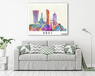 Doha landmarks watercolor poster (vászonkép) - vászonkép, falikép otthonra és irodába