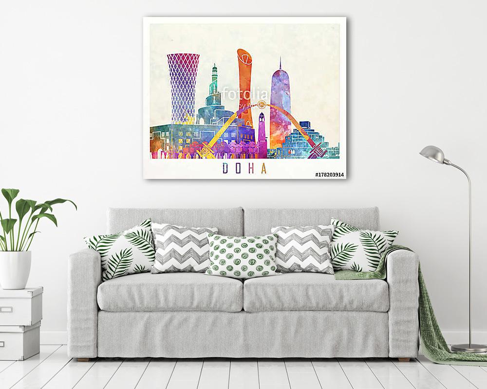 Doha landmarks watercolor poster - vászonkép, falikép vásárlás Doha landmarks watercolor poster (vászonkép) - vászonkép, falikép otthonra és irodába