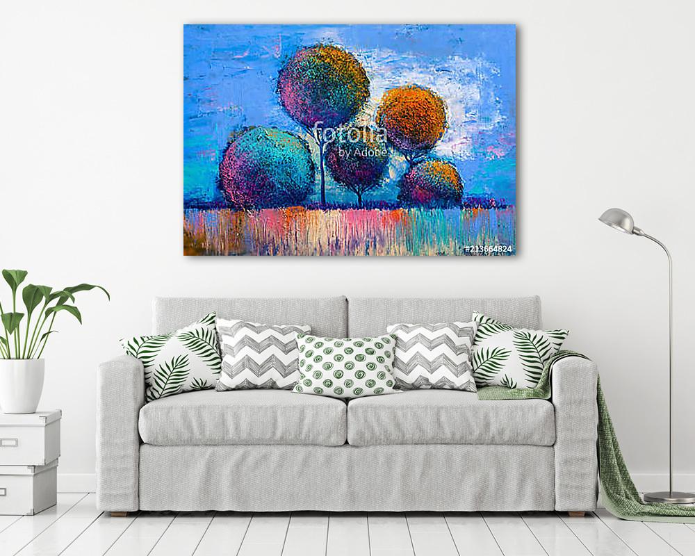 Absztrakt sokszínű fakoronák (olajfestmény reprodukció) - vászonkép, falikép vásárlás Absztrakt sokszínű fakoronák (olajfestmény reprodukció) (keretezett kép) - vászonkép, falikép otthonra és irodába