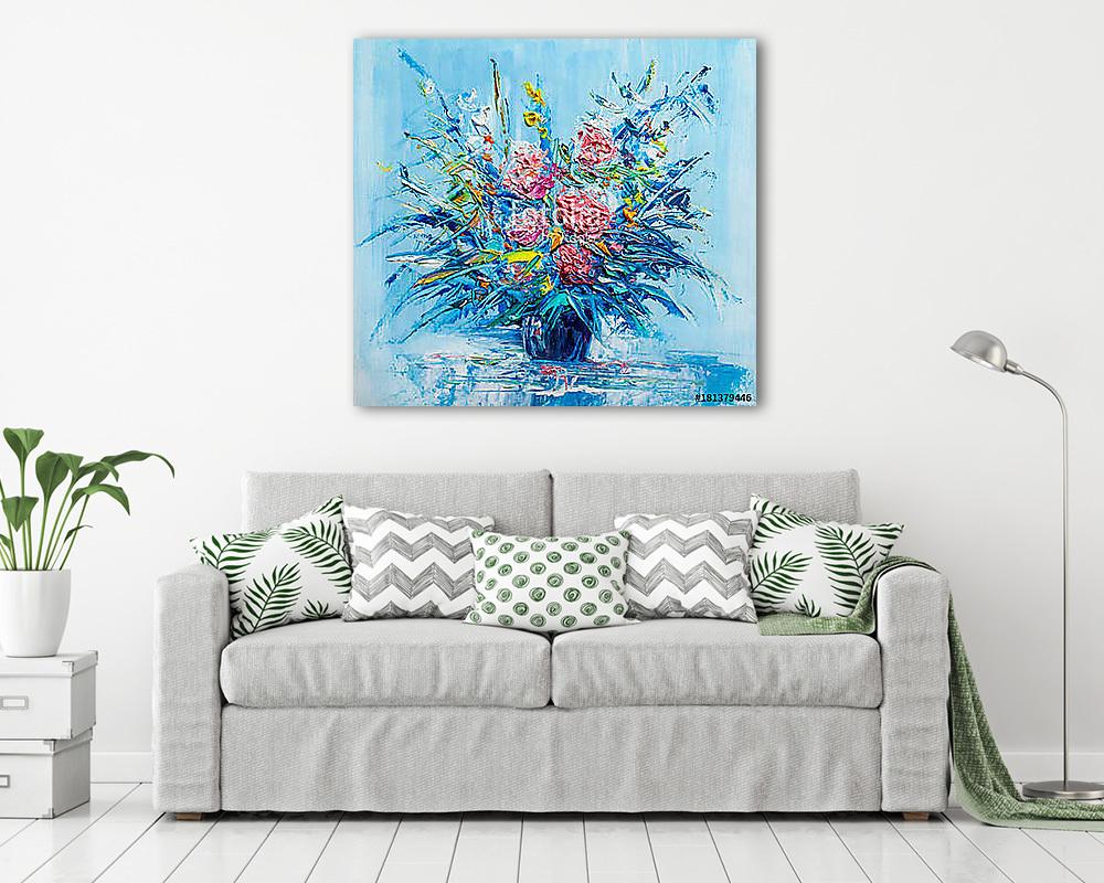 Absztrakt rózsák csokorban kék hátérrel (olajfestmény reprodukció) - vászonkép, falikép vásárlás Absztrakt rózsák csokorban kék hátérrel (olajfestmény reprodukció) (vászonkép) - vászonkép, falikép otthonra és irodába