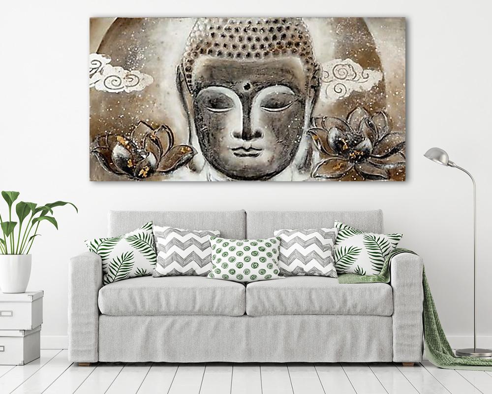 Buddha és lótuszvirágok (vászonkép) - vászonkép, falikép otthonra és irodába