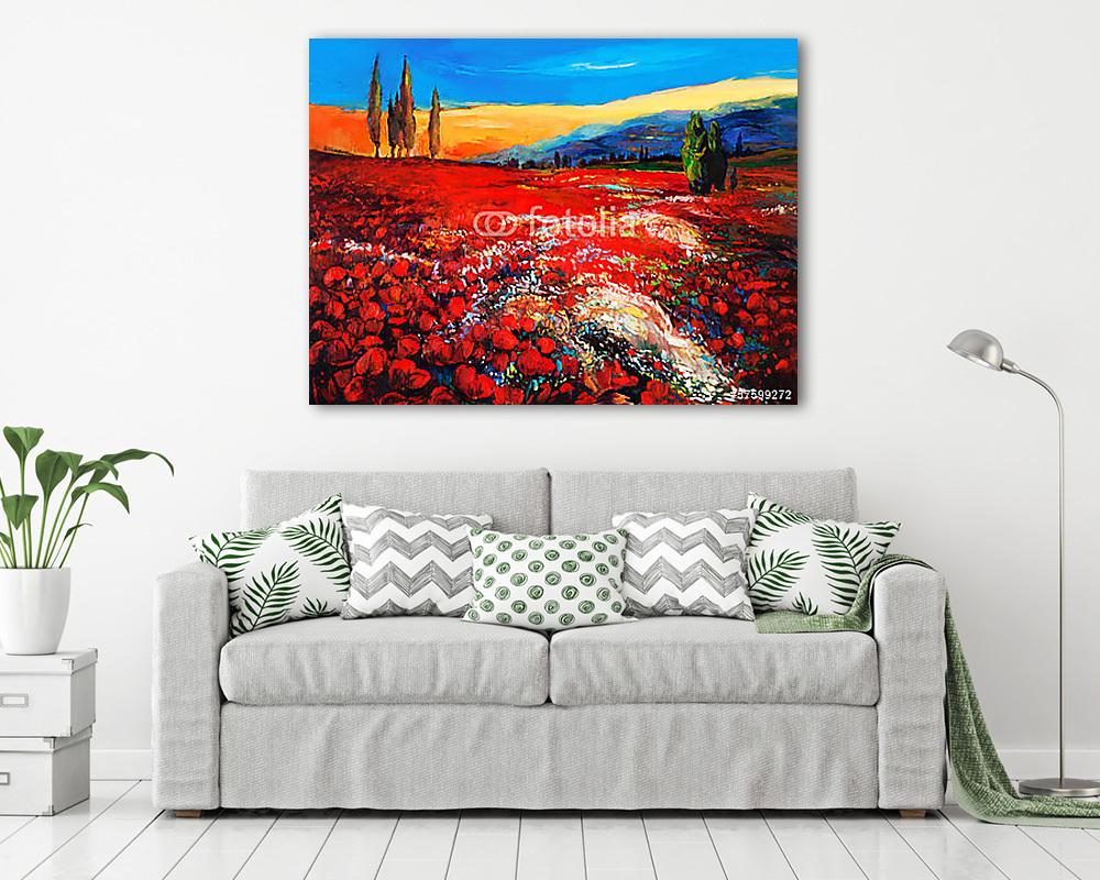 Mákmezők (keretezett kép) - vászonkép, falikép otthonra és irodába