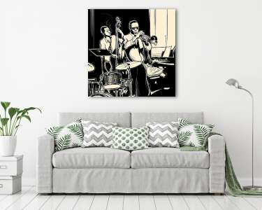 Jazz zenekar, basszusgitár zongora és dob (vászonkép) - vászonkép, falikép otthonra és irodába