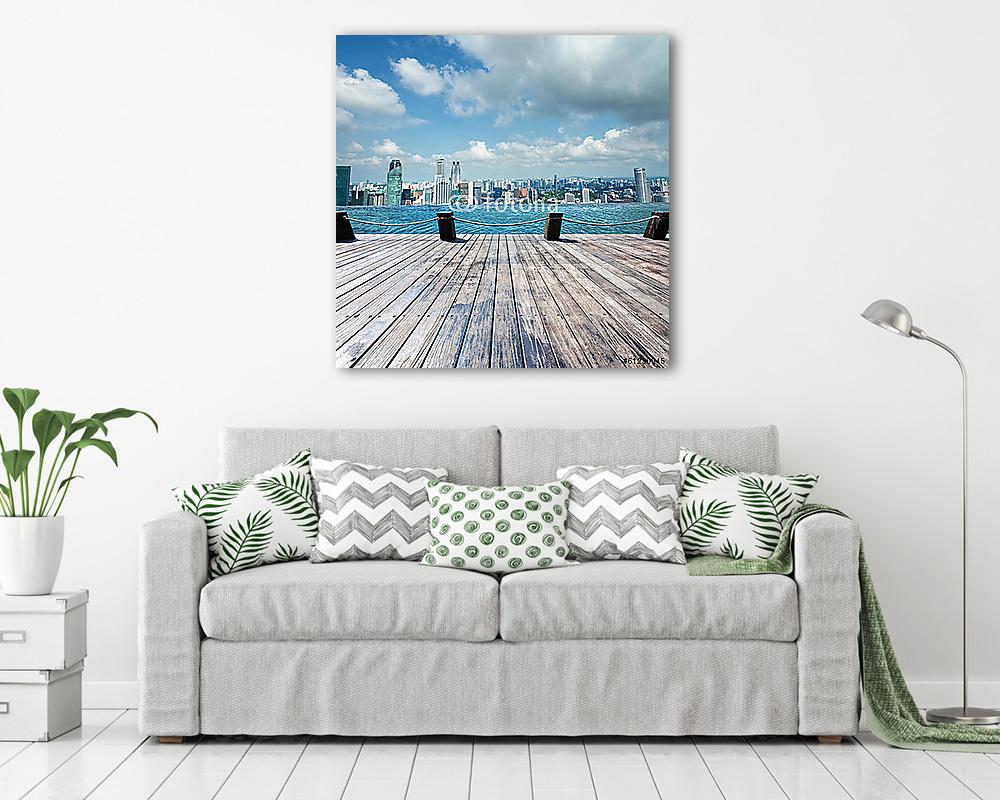 medence és a város jelenete (fotótapéta) - vászonkép, falikép otthonra és irodába