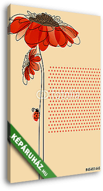 Elegáns vektoros kártya virágokkal és aranyos katicabogárral - vászonkép 3D látványterv