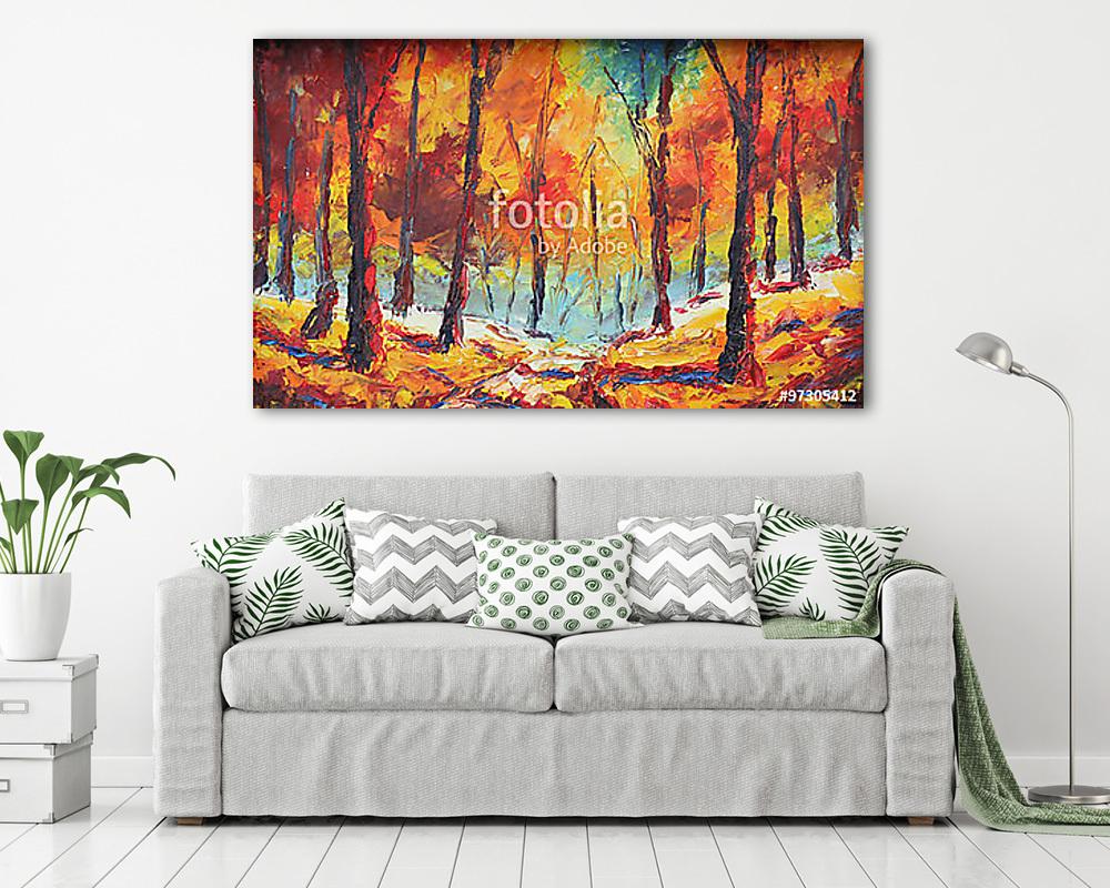 sárga levelekkel szétszórt erdő. (vászonkép) - vászonkép, falikép otthonra és irodába
