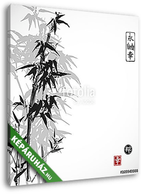 Bambusz kártya fehér alapon sumi-e stílusban. Kézzel rajzolt - vászonkép 3D látványterv