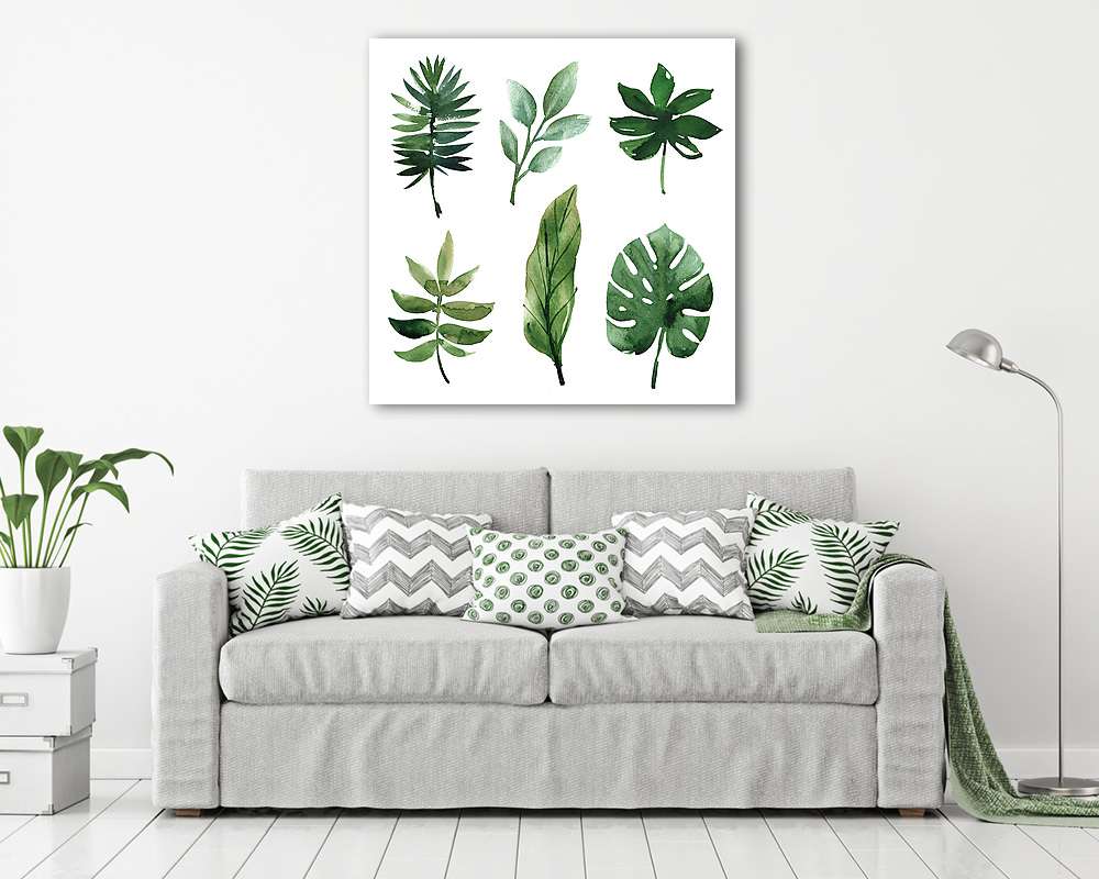 Az akvarell trópusi levelek - vászonkép, falikép vásárlás Az akvarell trópusi levelek (keretezett kép) - vászonkép, falikép otthonra és irodába