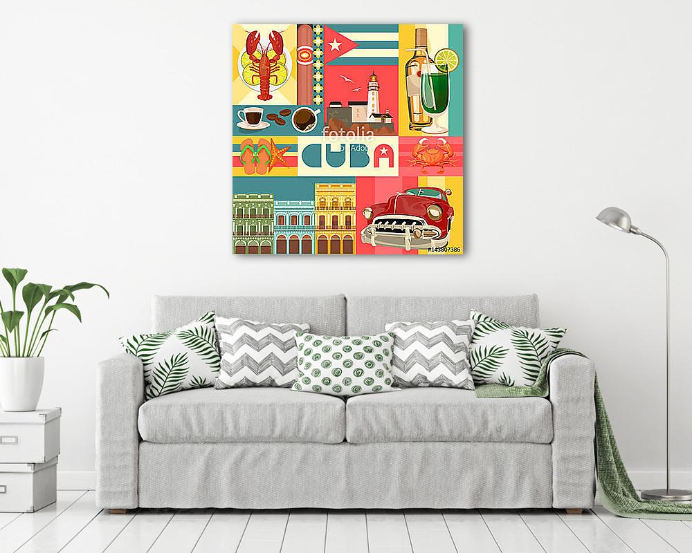 Kuba látványosság és látnivalók - utazási képeslap fogalom. Vect (poszter) - vászonkép, falikép otthonra és irodába