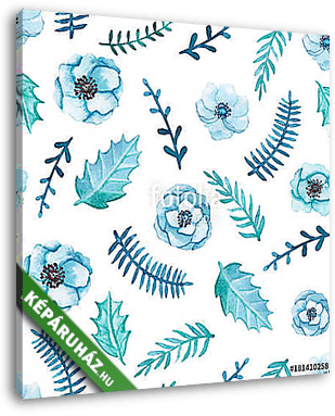 Seamless Pattern of Watercolor Winter Flowers and Leaves - vászonkép 3D látványterv