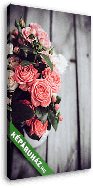 Bouquet of roses in vintage coffee pot - vászonkép 3D látványterv