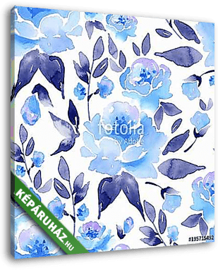 Floral seamless pattern 7. Watercolor background with blue flowe - vászonkép 3D látványterv