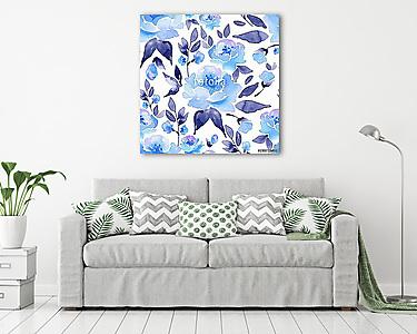 Floral seamless pattern 7. Watercolor background with blue flowe (vászonkép) - vászonkép, falikép otthonra és irodába