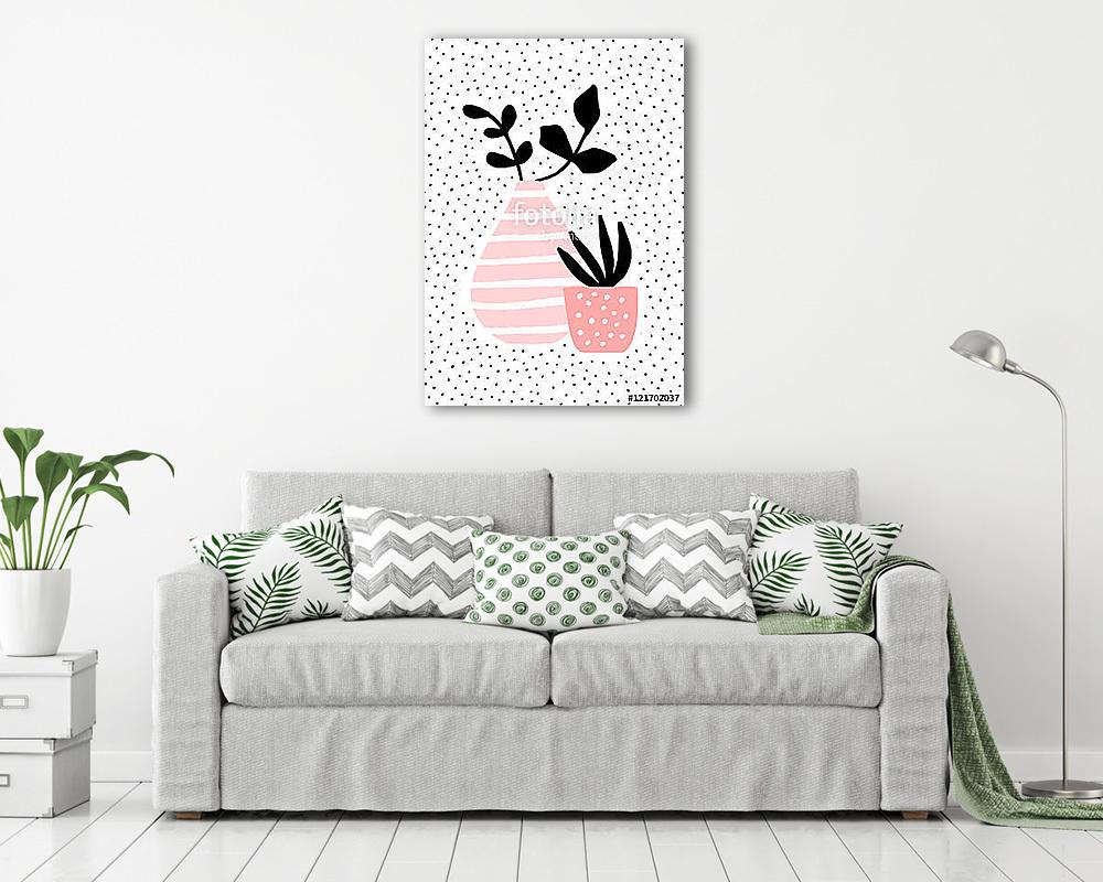 Pink Vase and Pot with Plants - vászonkép, falikép vásárlás Pink Vase and Pot with Plants (vászonkép) - vászonkép, falikép otthonra és irodába