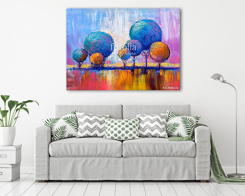 Modern absztrakt fák a parkban (olajfestmény reprodukció) (keretezett kép) - vászonkép, falikép otthonra és irodába