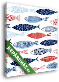 Kék-piros halak tapétaminta - vászonkép 3D látványterv