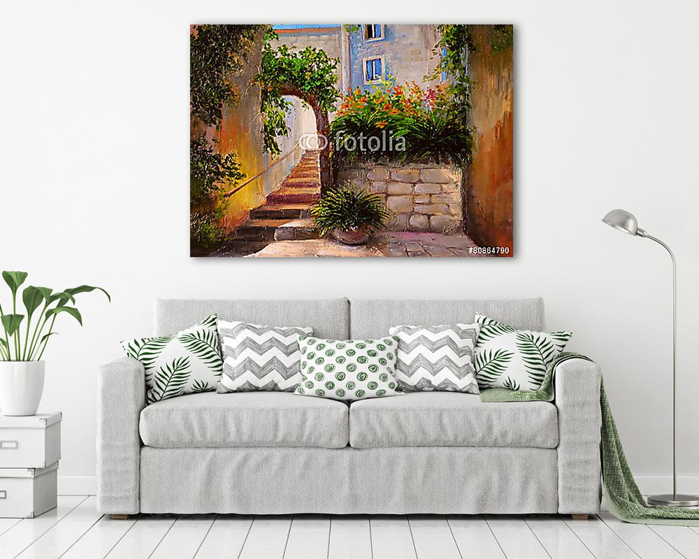 Utcai tele virágokkal, (olajfestmény reprodukció) (vászonkép) - vászonkép, falikép otthonra és irodába