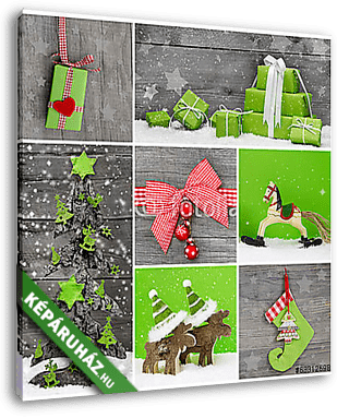 Karácsony: Piros, zöld, fehér és fa díszítés - vászonkép 3D látványterv