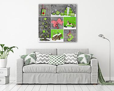 Karácsony: Piros, zöld, fehér és fa díszítés (vászonkép) - vászonkép, falikép otthonra és irodába
