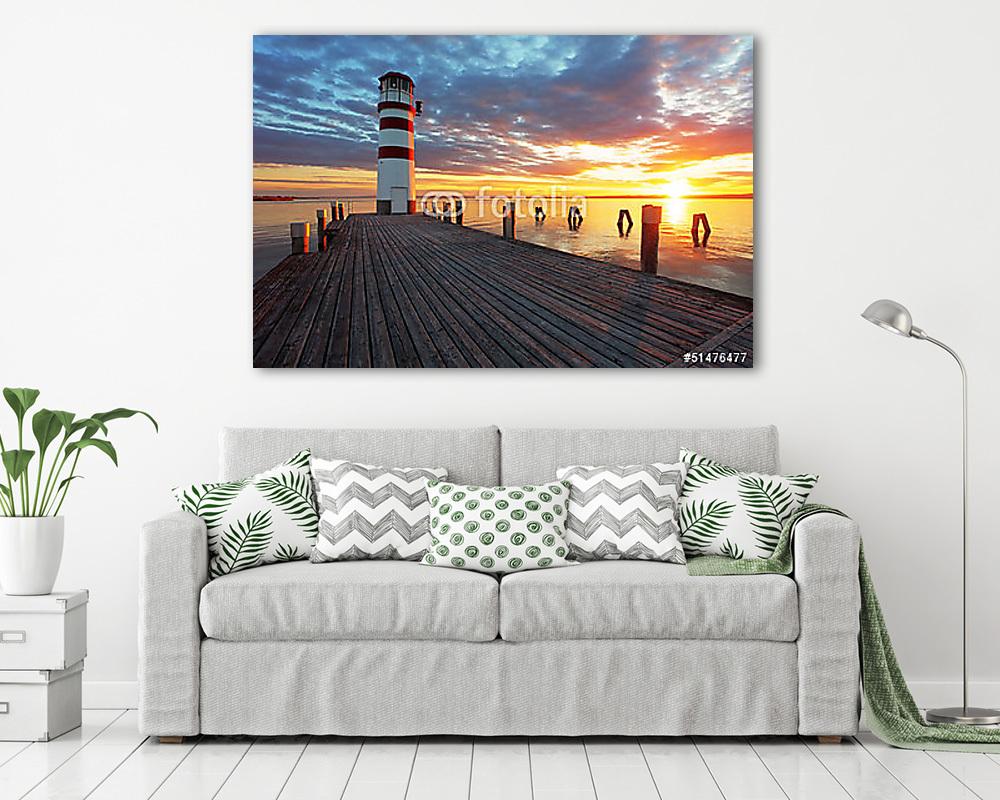 Világítótorony a Neusiedl-tónál naplementekor (vászonkép) - vászonkép, falikép otthonra és irodába