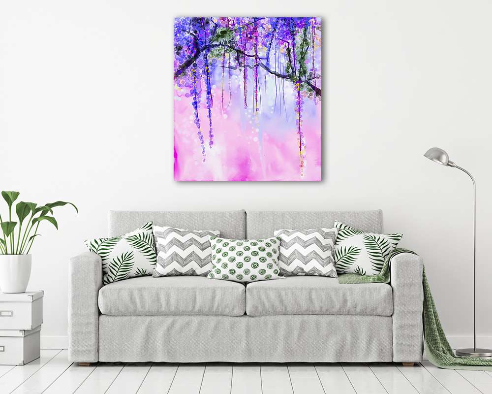 Absztrakt tavaszi lila virágok (keretezett kép) - vászonkép, falikép otthonra és irodába