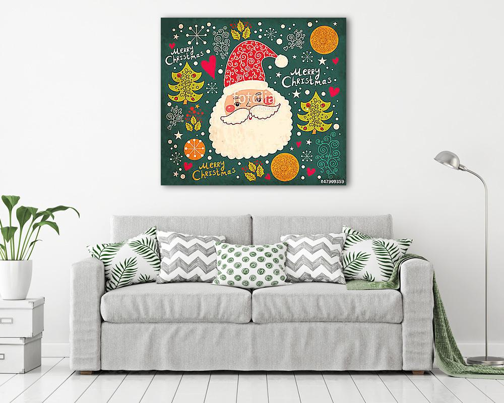 Karácsonyi vektoros illusztráció vicces Mikulás - vászonkép, falikép vásárlás Karácsonyi vektoros illusztráció vicces Mikulás (vászonkép) - vászonkép, falikép otthonra és irodába