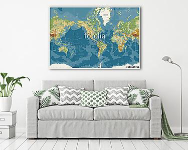 Világtérkép Amerikai központú fizikai térkép (vászonkép) - vászonkép, falikép otthonra és irodába