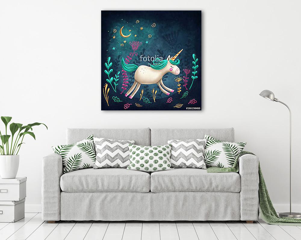 Mesés unikornis - zöld sörénnyel (fotótapéta) - vászonkép, falikép otthonra és irodába