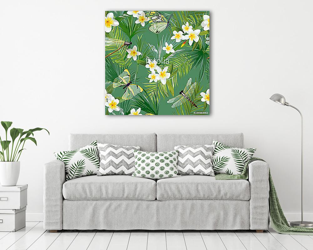 Trópusi virágos zökkenőmentes minta sárkányfarkával. Jungle Back (fotótapéta) - vászonkép, falikép otthonra és irodába