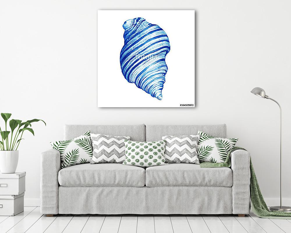 Illustrations of blue sea shells. Marine design. Hand drawn wate (vászonkép) - vászonkép, falikép otthonra és irodába
