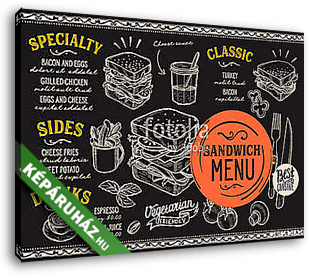 Sandwich restaurant menu. Vector food flyer for bar and cafe. De - vászonkép 3D látványterv