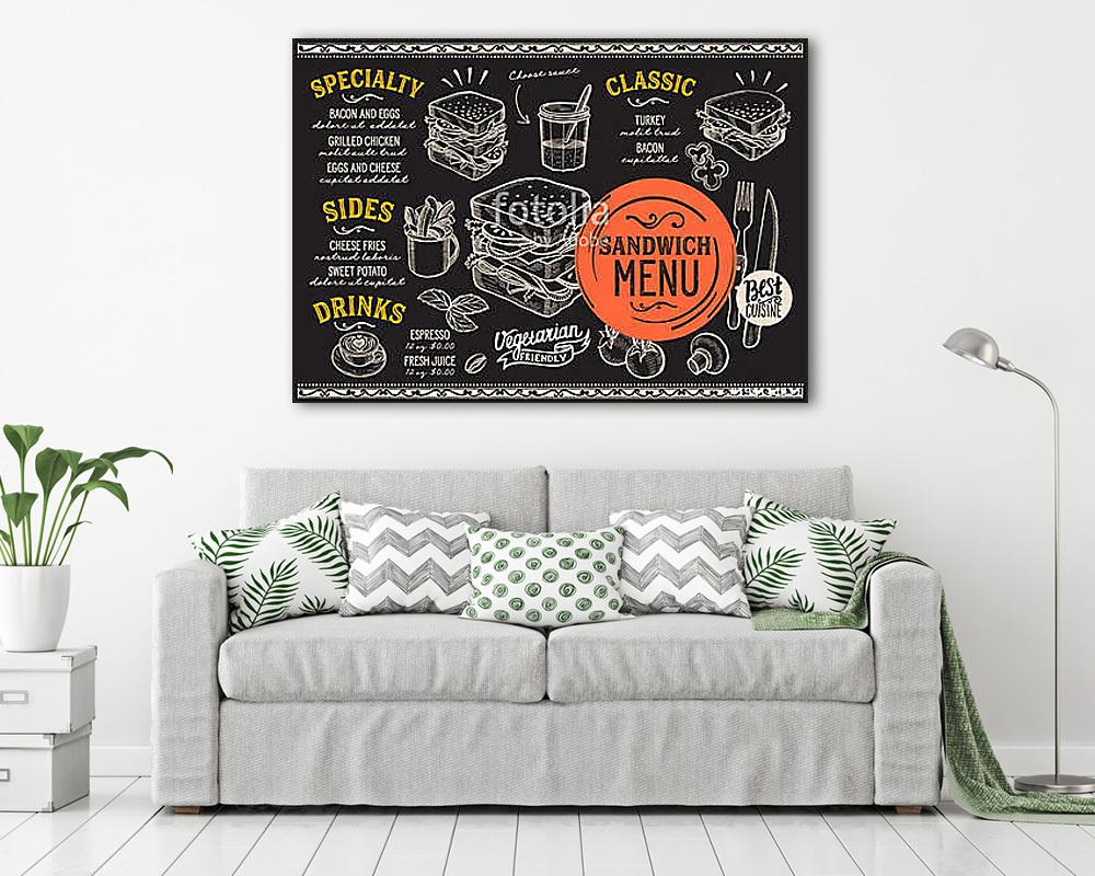 Sandwich restaurant menu. Vector food flyer for bar and cafe. De (vászonkép) - vászonkép, falikép otthonra és irodába