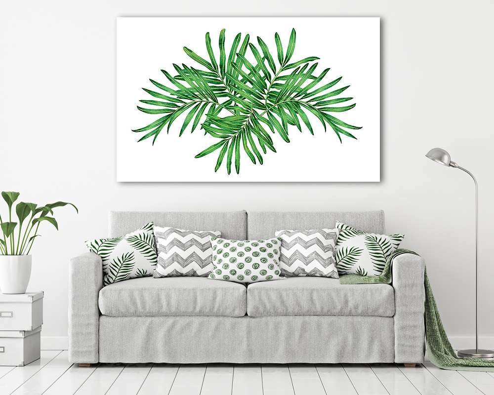 Watercolor painting fern,tropical,green leaves,palm leaf isolate (többrészes kép) - vászonkép, falikép otthonra és irodába