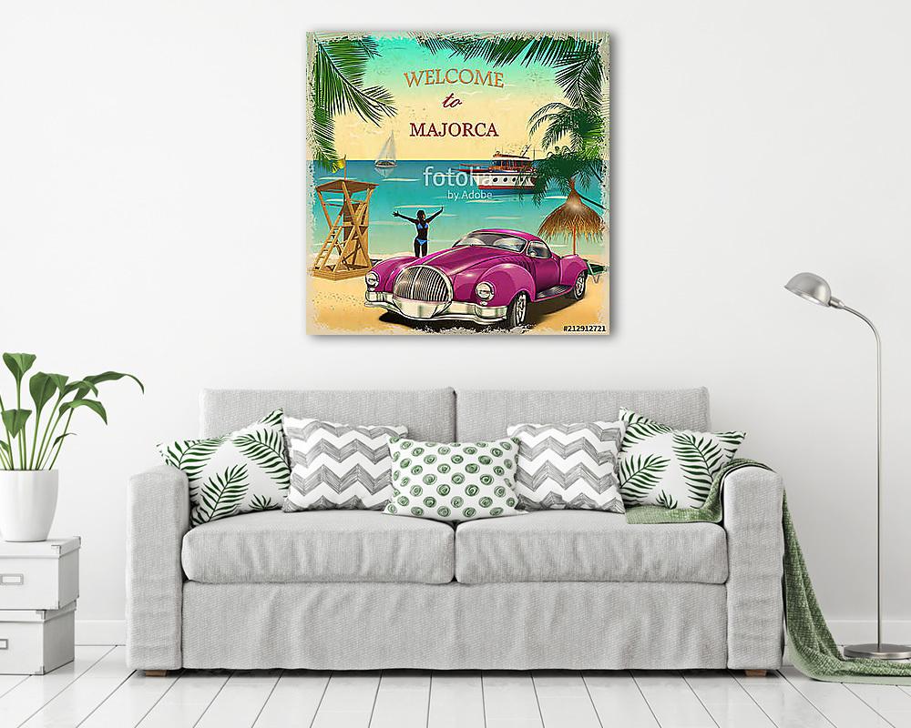 Welcome to Majorca retro poster. - vászonkép, falikép vásárlás Welcome to Majorca retro poster. (keretezett kép) - vászonkép, falikép otthonra és irodába