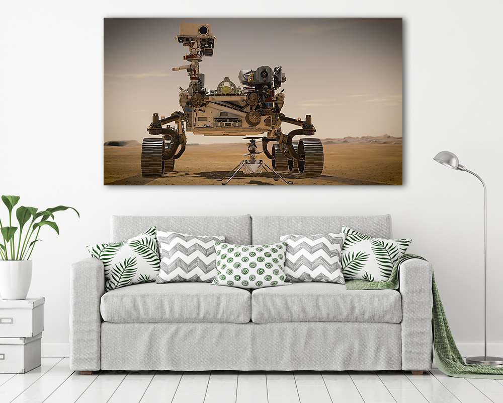A Perseverance Mars Rover és az Ingenuity portréja (Illusztráció) (keretezett kép) - vászonkép, falikép otthonra és irodába