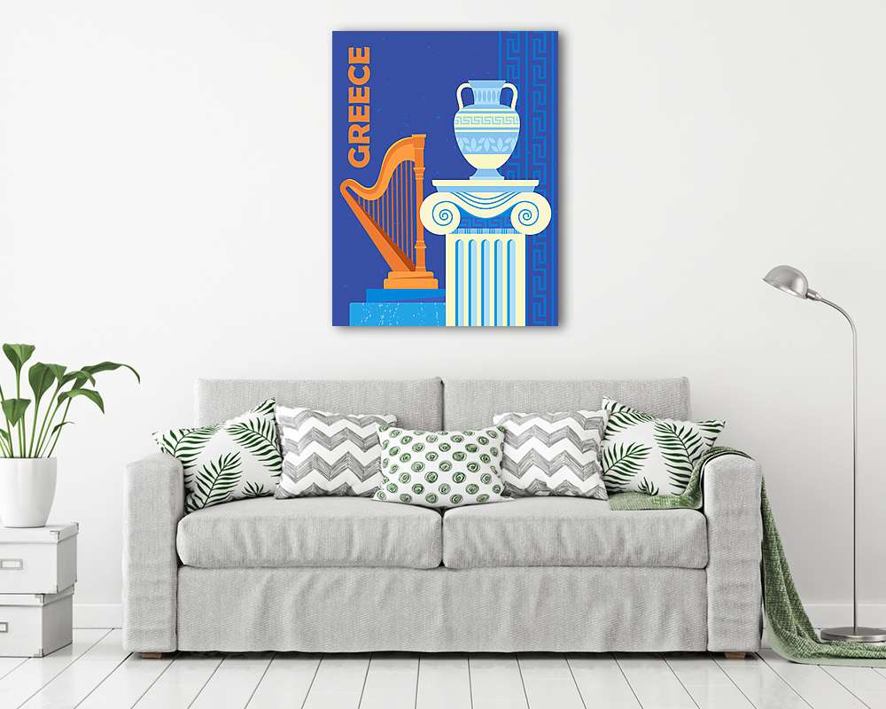 Görög poszter széria - 2 - hárfa és amfora  (vászonkép) - vászonkép, falikép otthonra és irodába